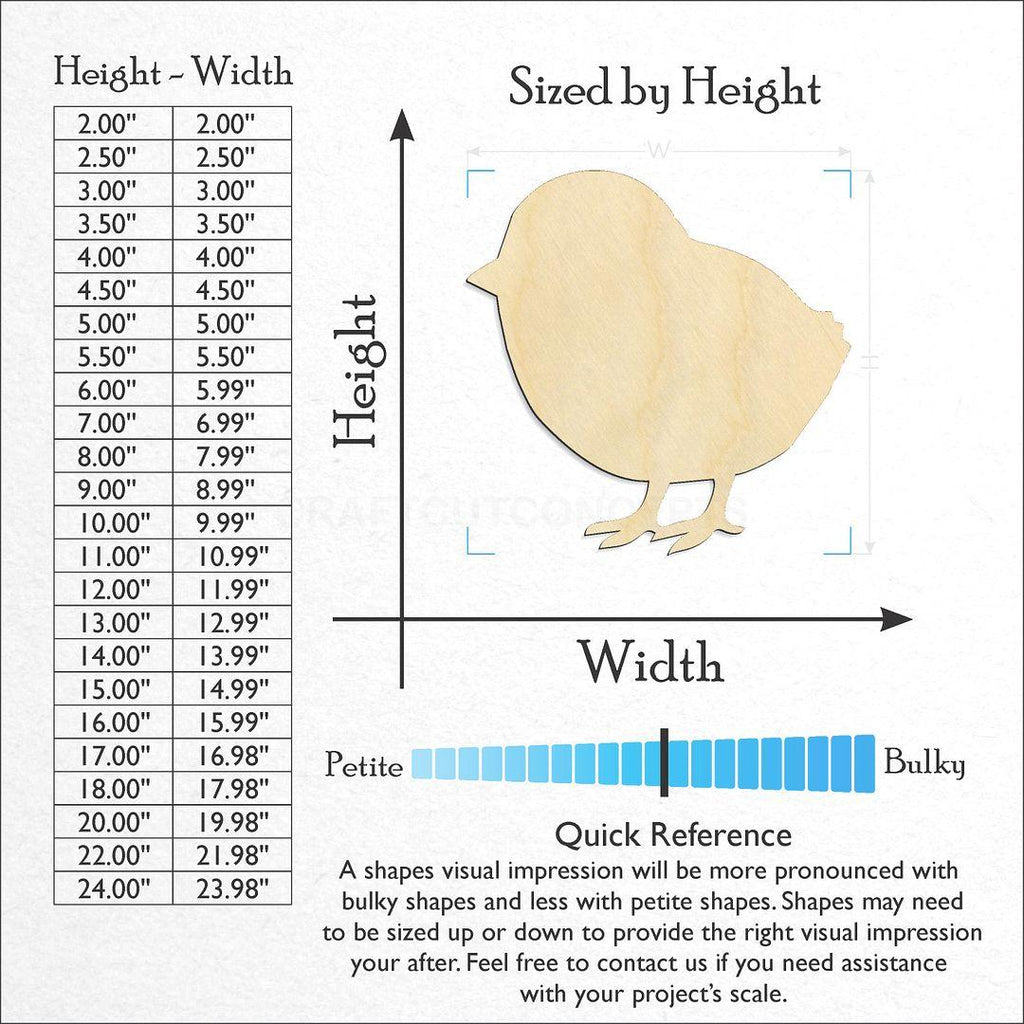 Sizes available for a laser cut Chicken Chick craft blank