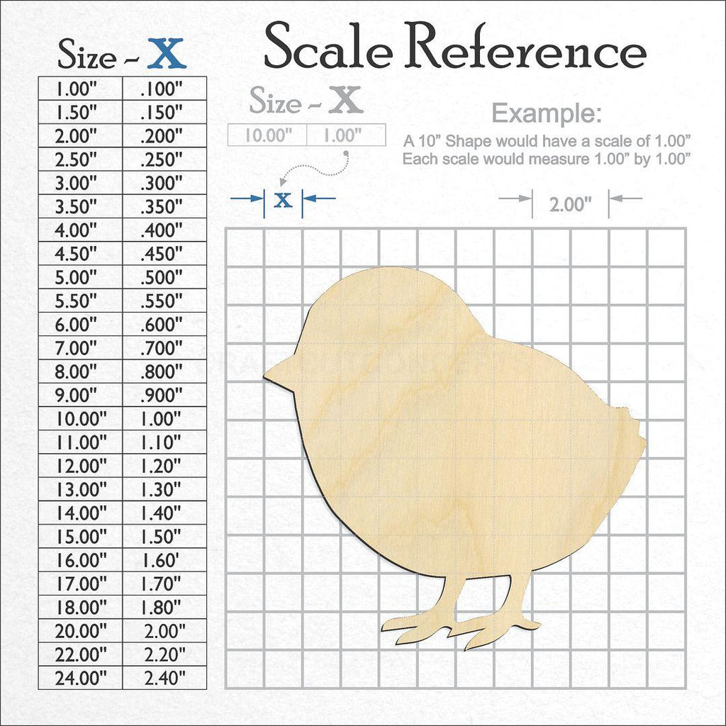 A scale and graph image showing a wood Chicken Chick craft blank