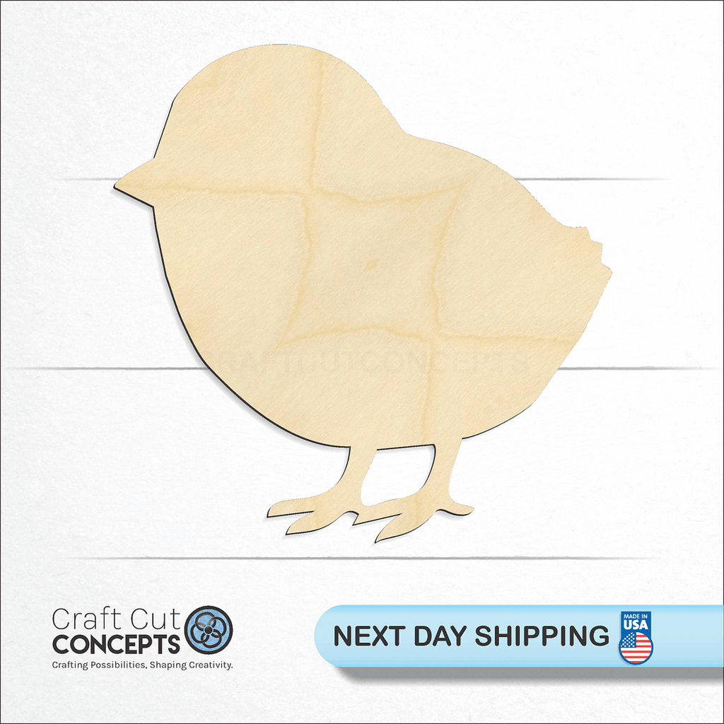 Craft Cut Concepts logo and next day shipping banner with an unfinished wood Chicken Chick craft shape and blank