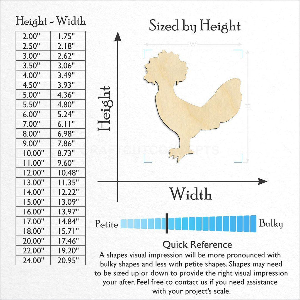 Sizes available for a laser cut Polish Chicken craft blank