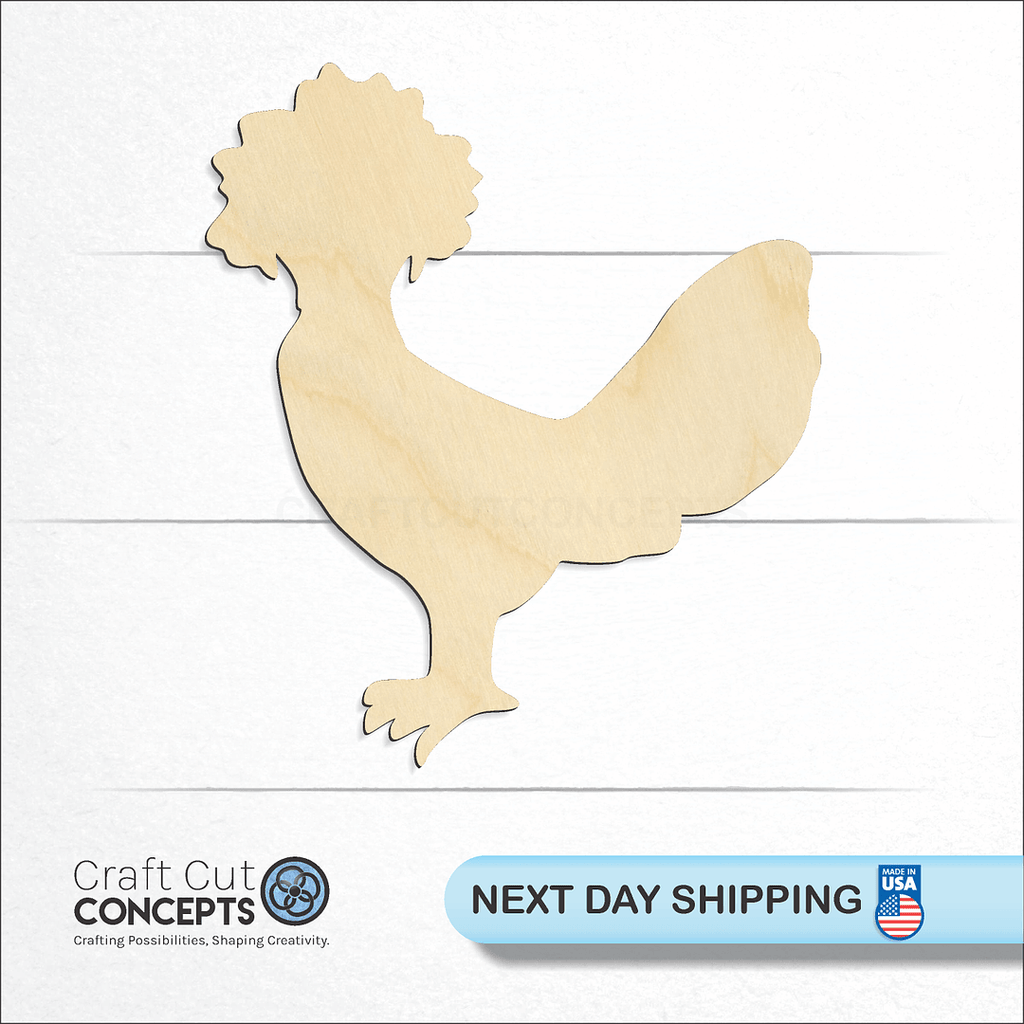 Craft Cut Concepts logo and next day shipping banner with an unfinished wood Polish Chicken craft shape and blank