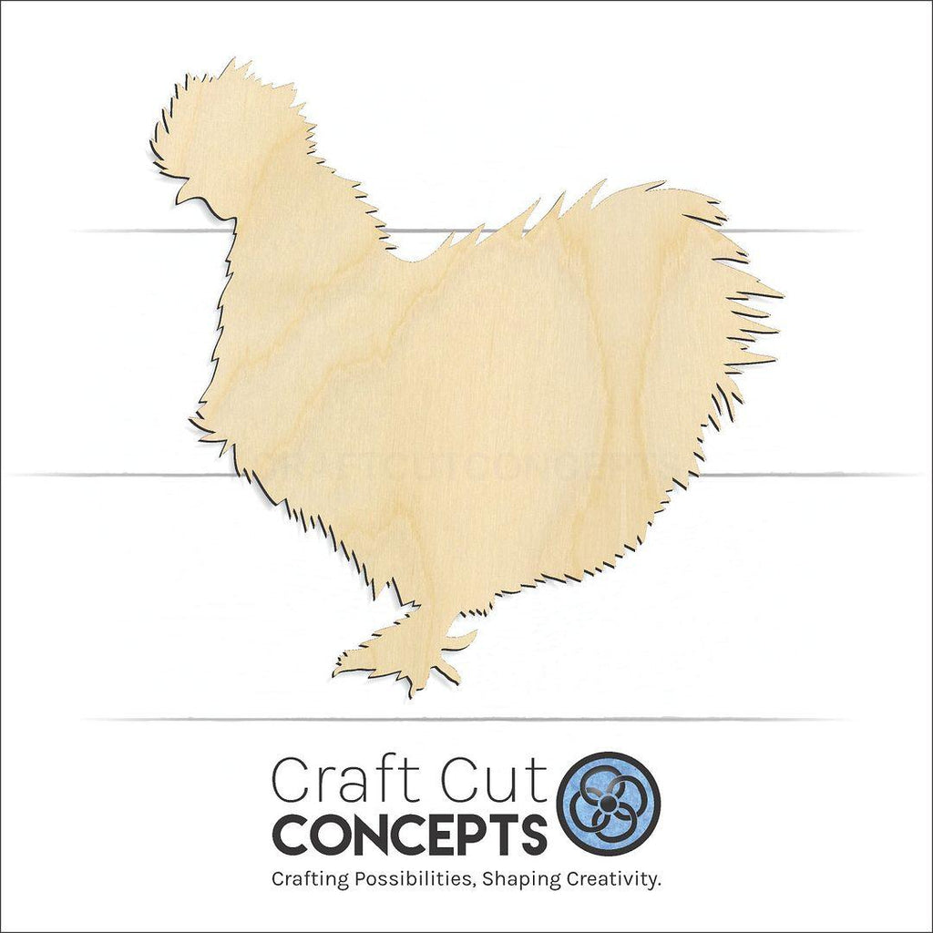 Craft Cut Concepts Logo under a wood Silkie Chicken craft shape and blank