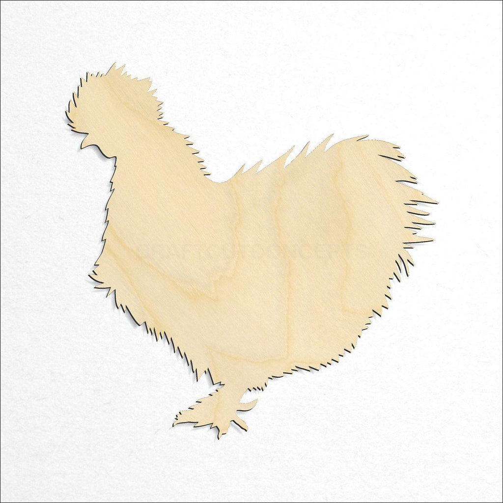 Wooden Silkie Chicken craft shape available in sizes of 2 inch and up