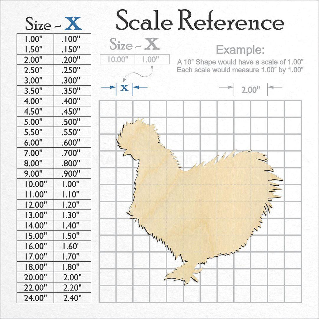 A scale and graph image showing a wood Silkie Chicken craft blank