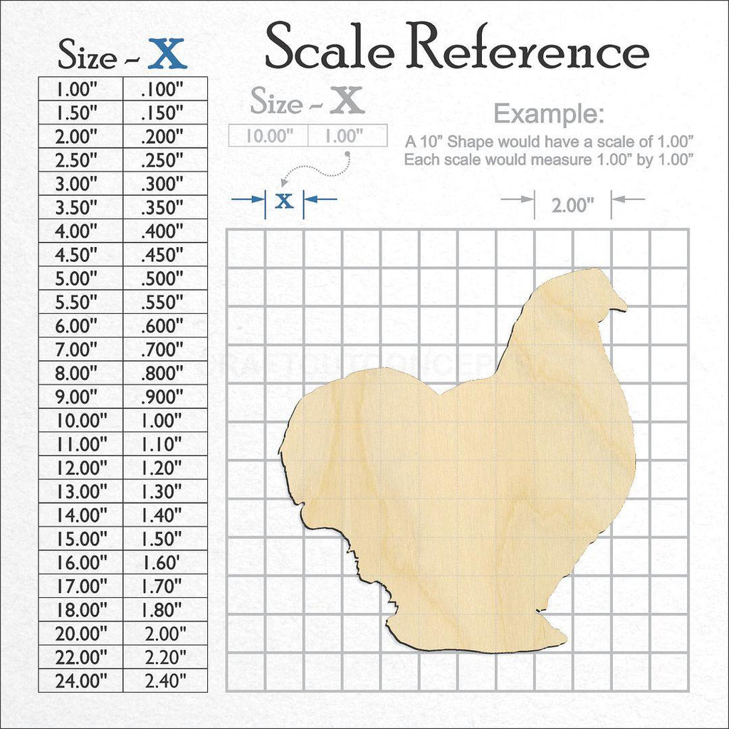 A scale and graph image showing a wood Bantam Chochin Chicken craft blank