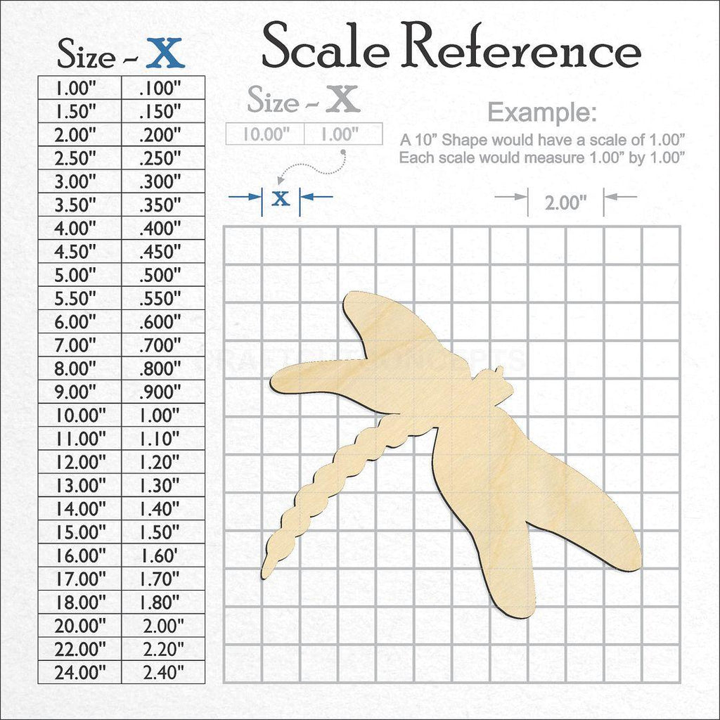 A scale and graph image showing a wood Dragon Fly craft blank