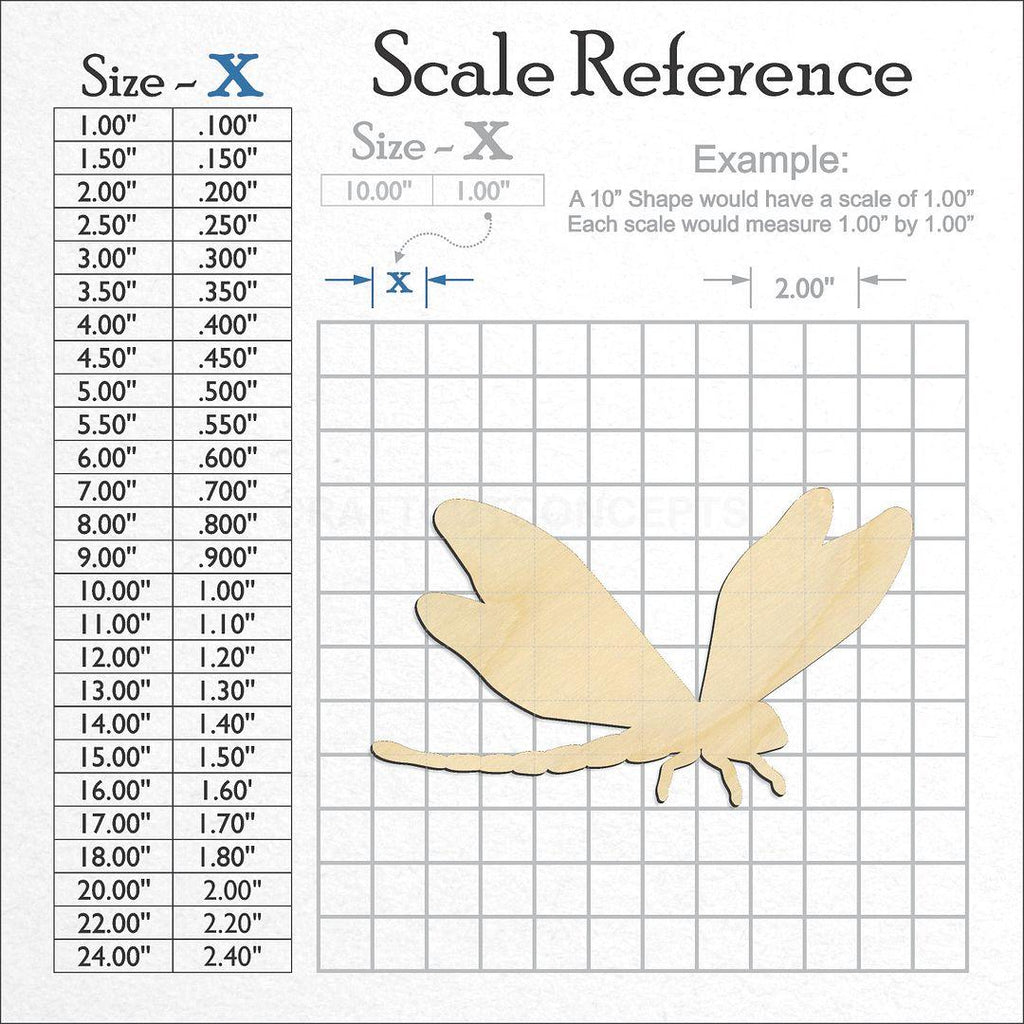 A scale and graph image showing a wood Dragon Fly craft blank