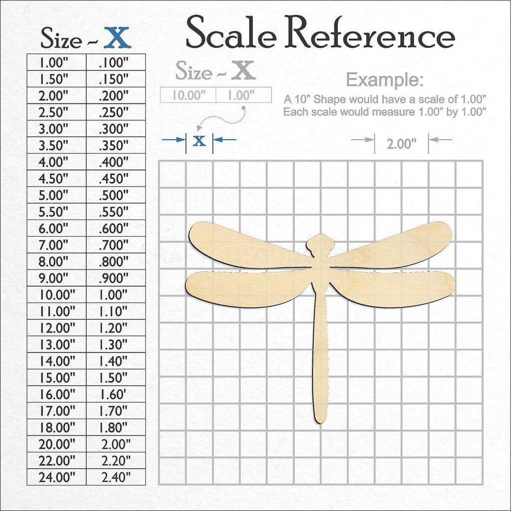 A scale and graph image showing a wood Dragon Fly craft blank