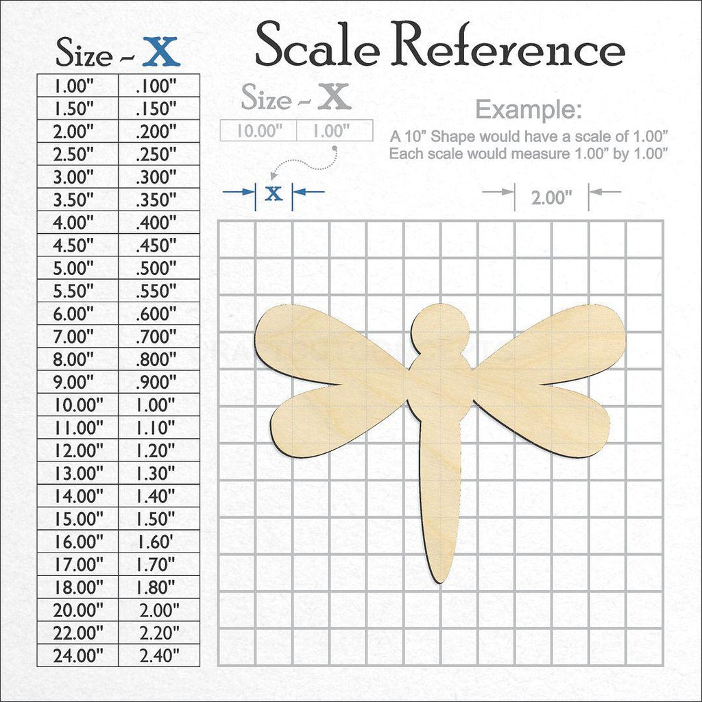 A scale and graph image showing a wood Dragon Fly craft blank