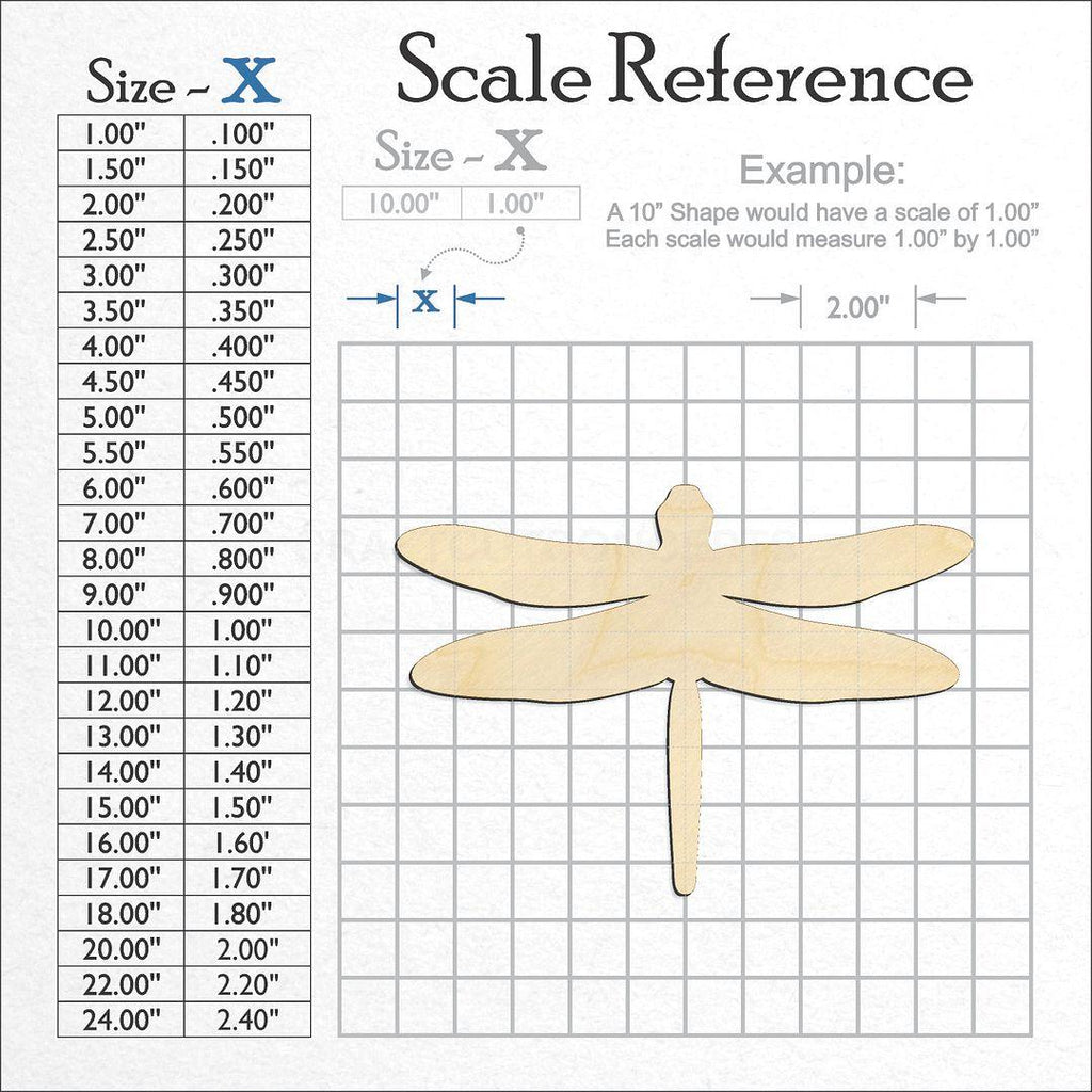 A scale and graph image showing a wood Dragon Fly craft blank