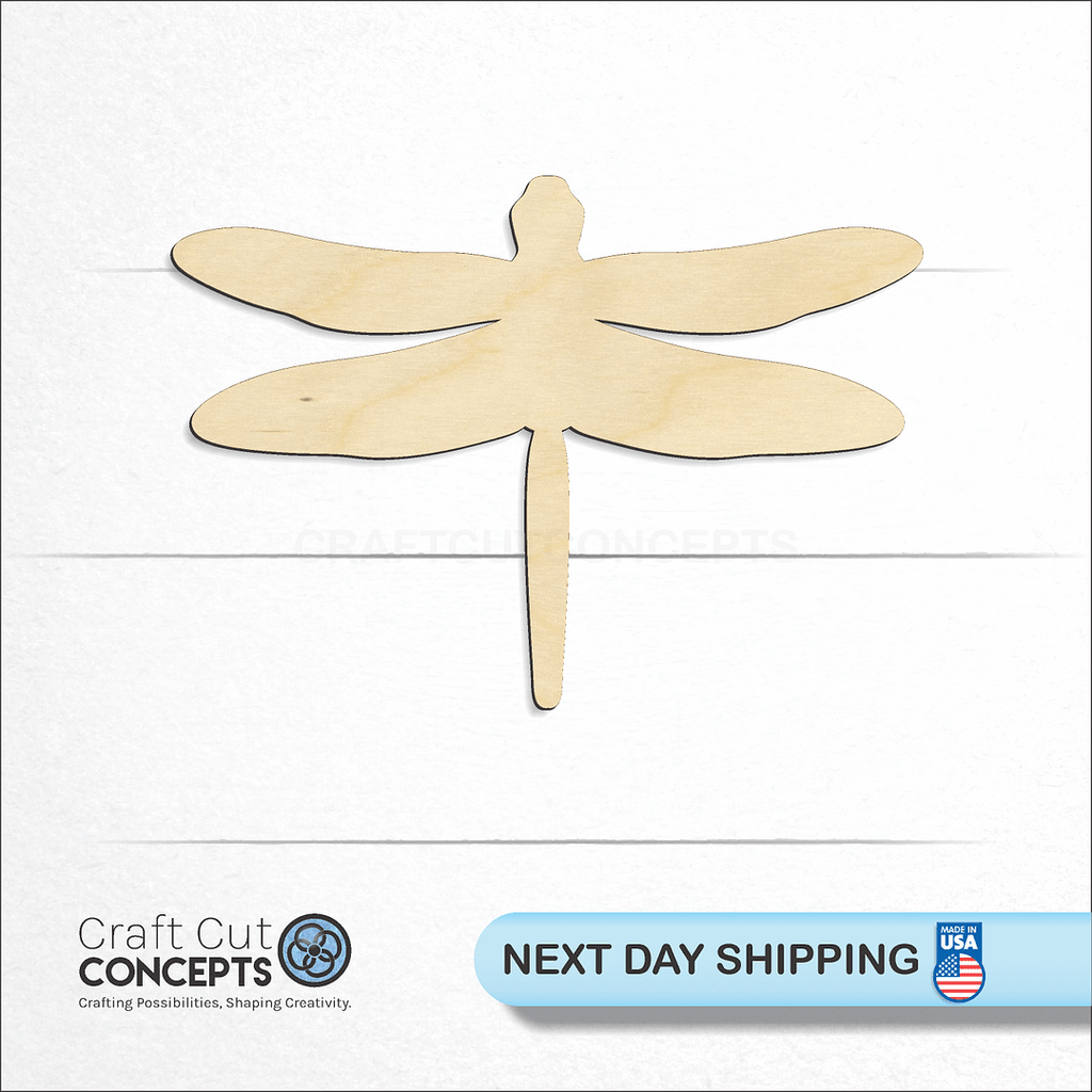 Craft Cut Concepts logo and next day shipping banner with an unfinished wood Dragon Fly craft shape and blank