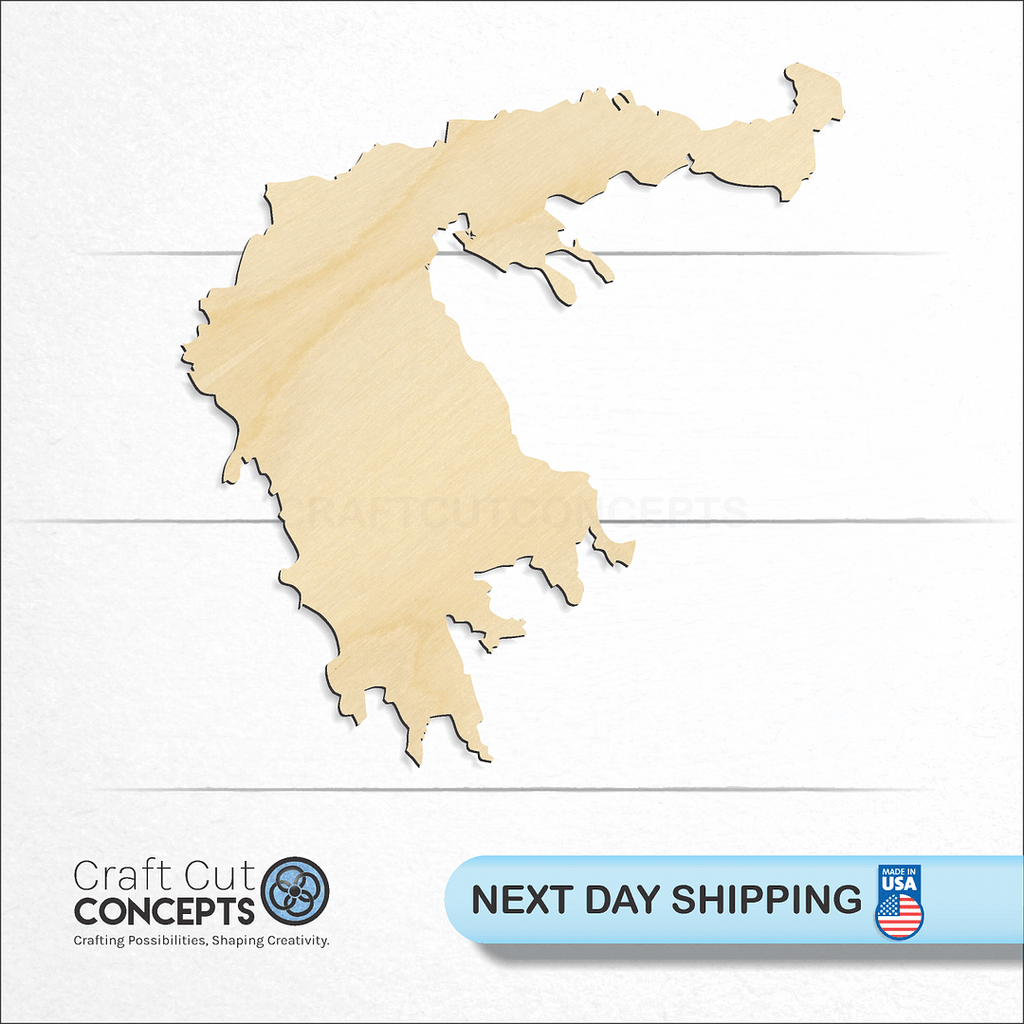 Craft Cut Concepts logo and next day shipping banner with an unfinished wood Greece craft shape and blank