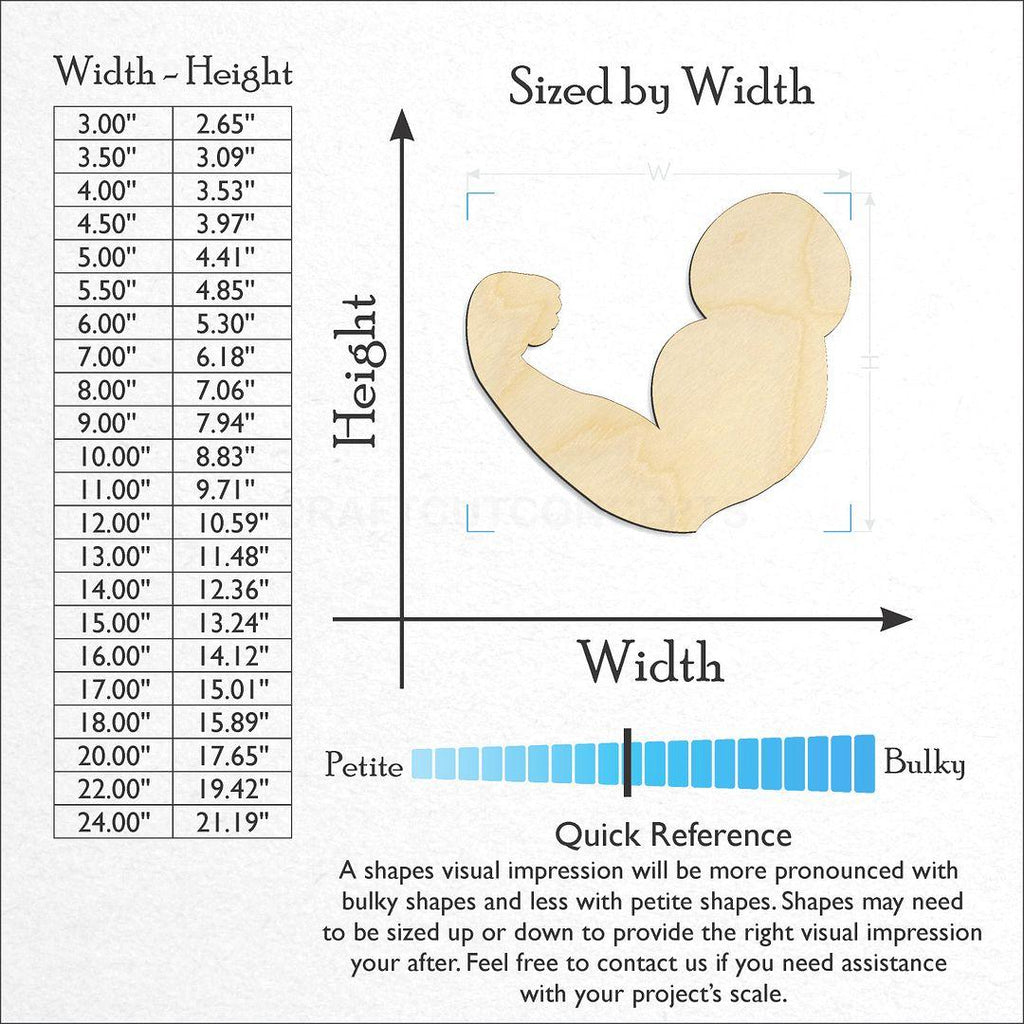 Sizes available for a laser cut Wrestling arm craft blank