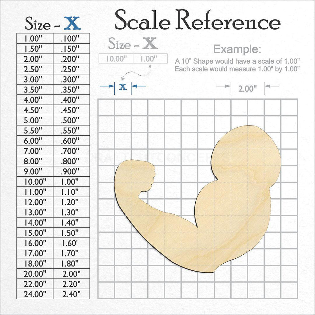 A scale and graph image showing a wood Wrestling arm craft blank