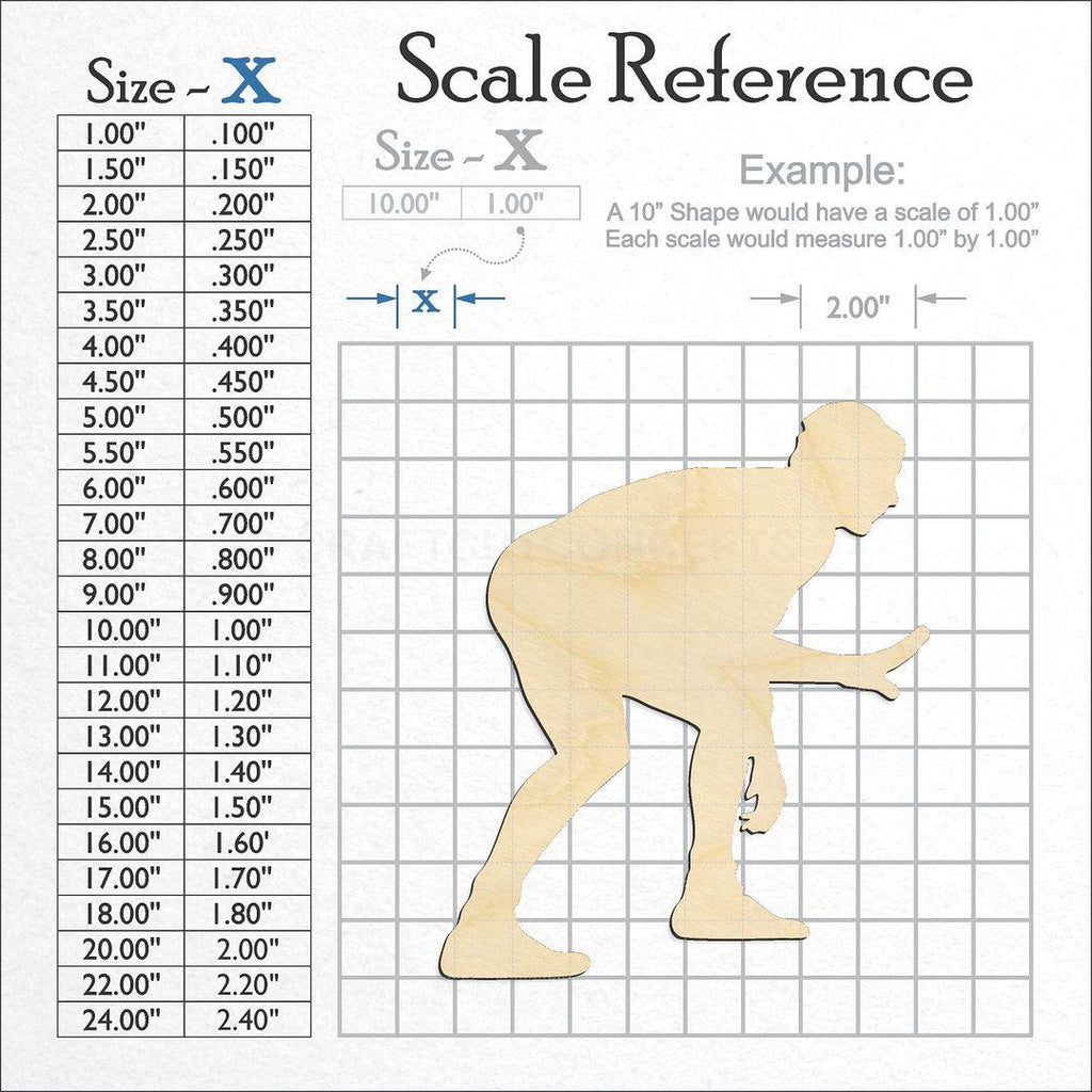 A scale and graph image showing a wood Wrestling Pose LEFT craft blank