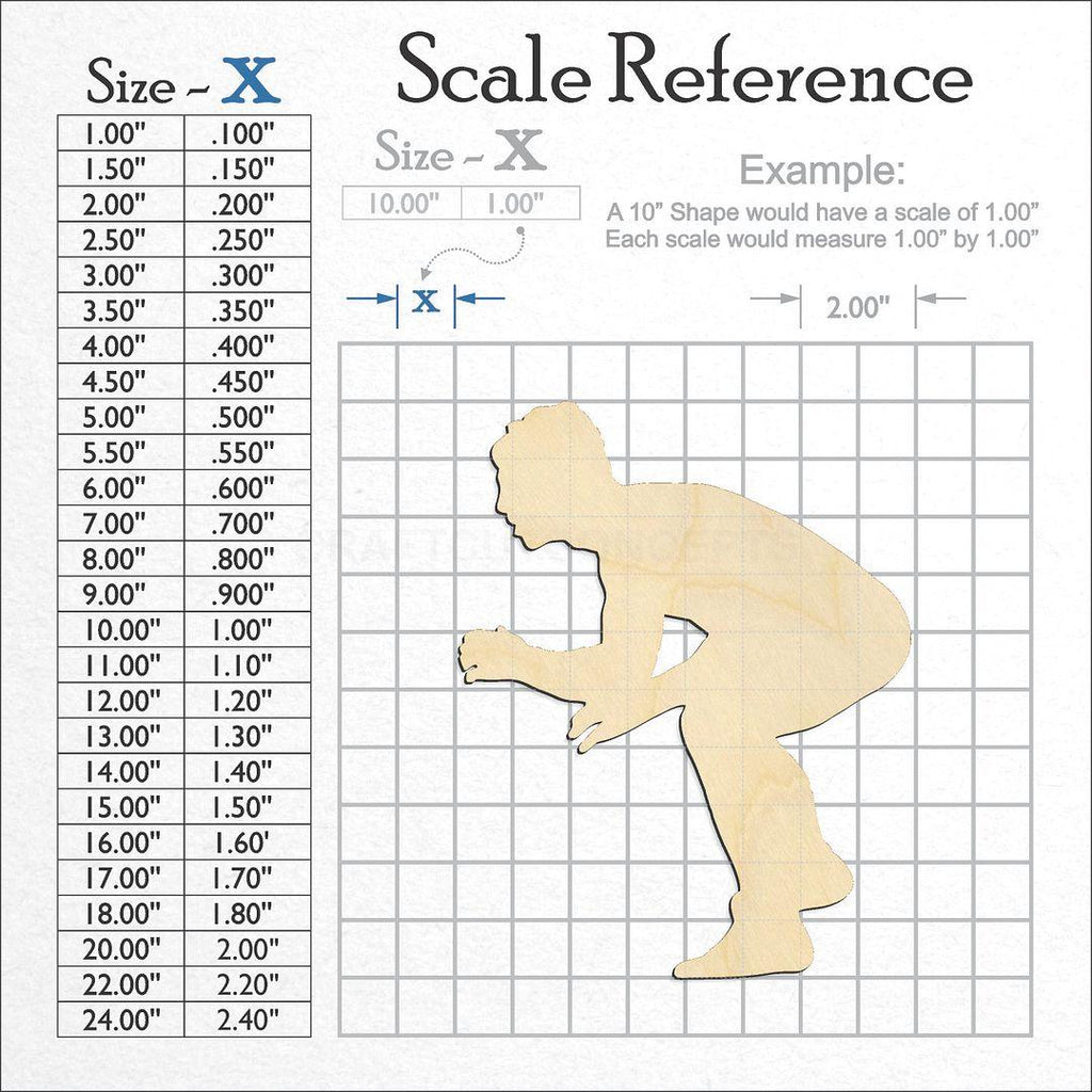 A scale and graph image showing a wood Wrestling Pose Right craft blank