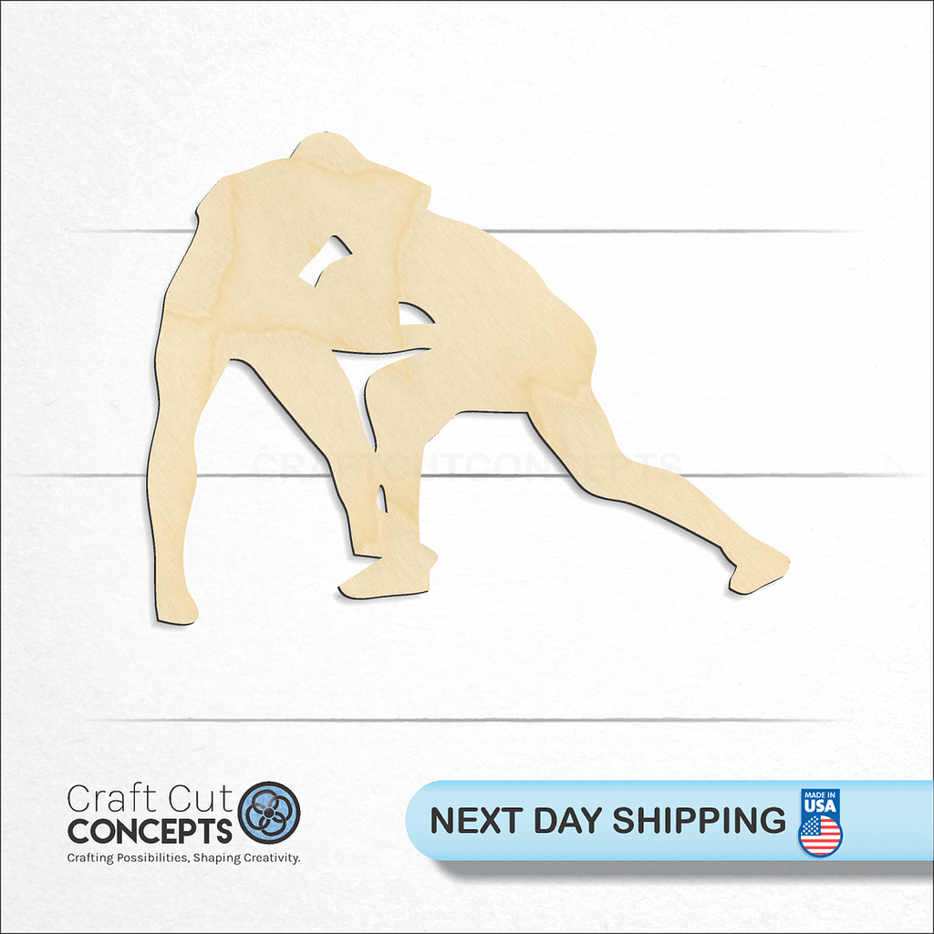 Craft Cut Concepts logo and next day shipping banner with an unfinished wood Wrestling craft shape and blank