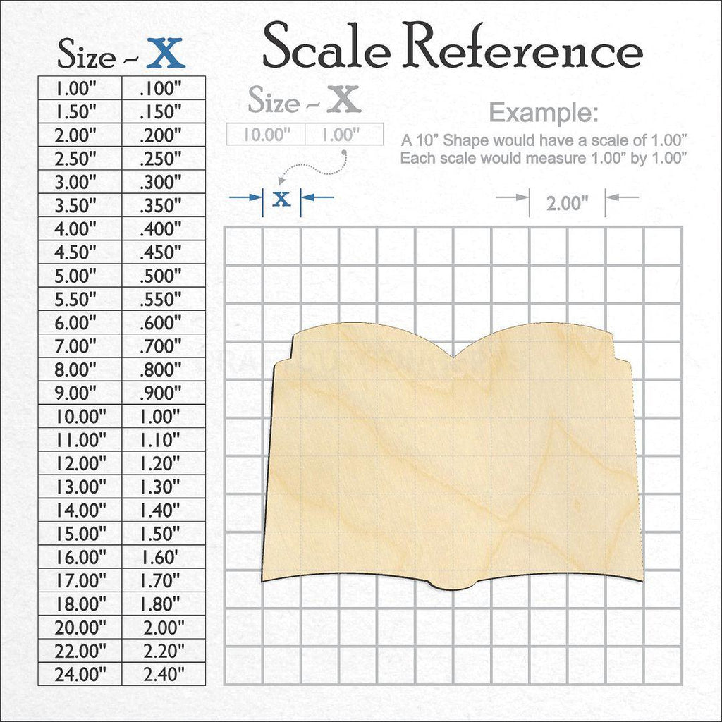 A scale and graph image showing a wood Open Book craft blank