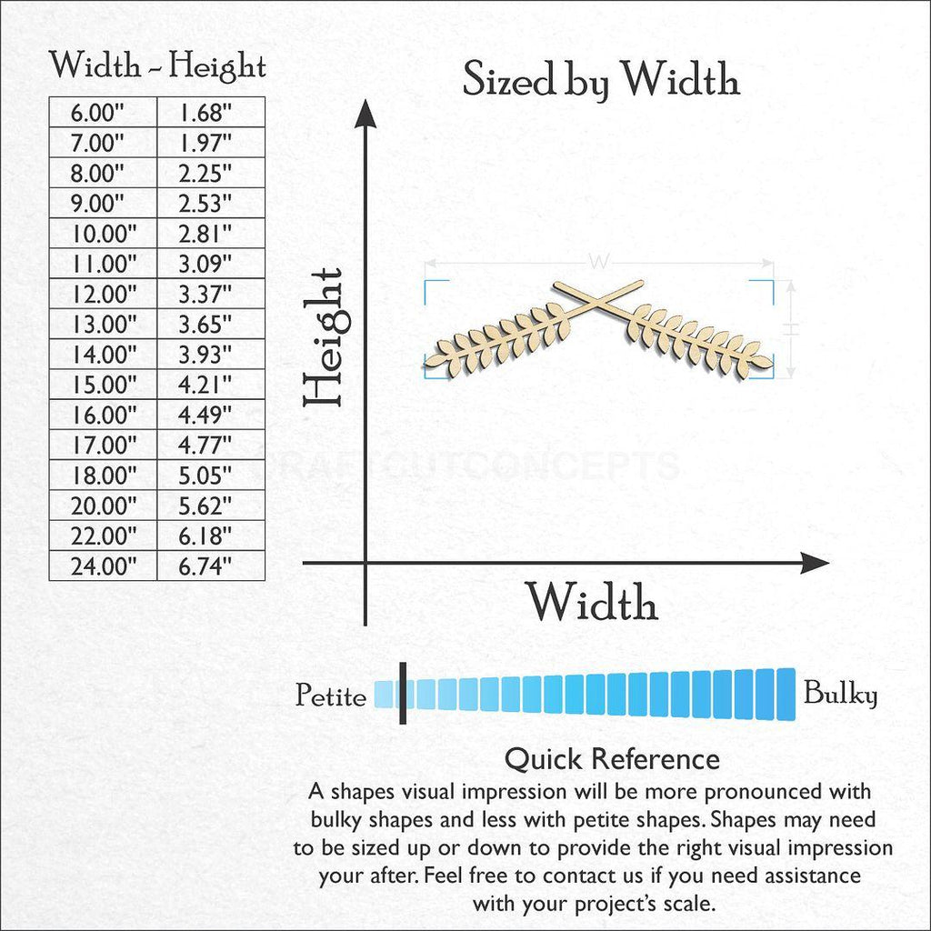 Sizes available for a laser cut Laurel Branch craft blank