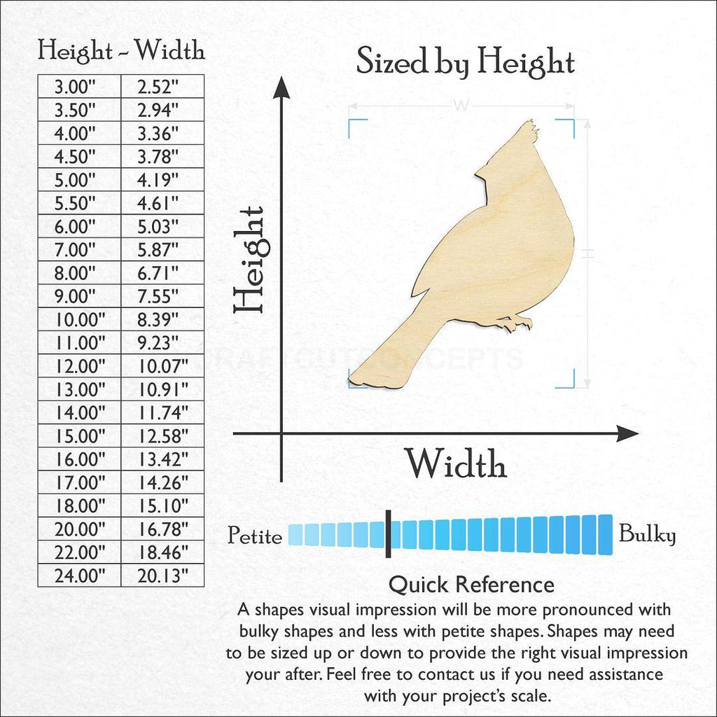 Sizes available for a laser cut Cardinal craft blank