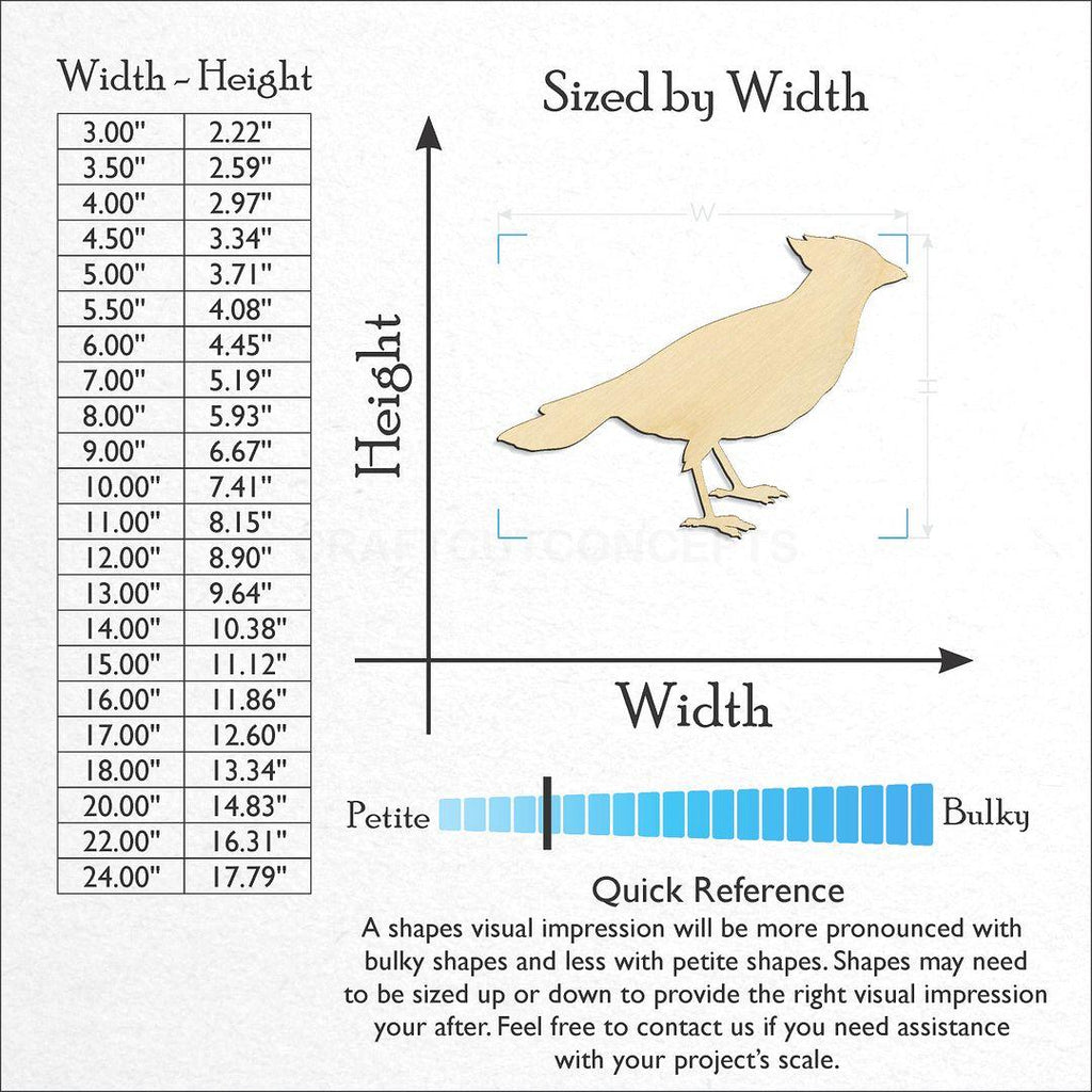 Sizes available for a laser cut Cardinal craft blank