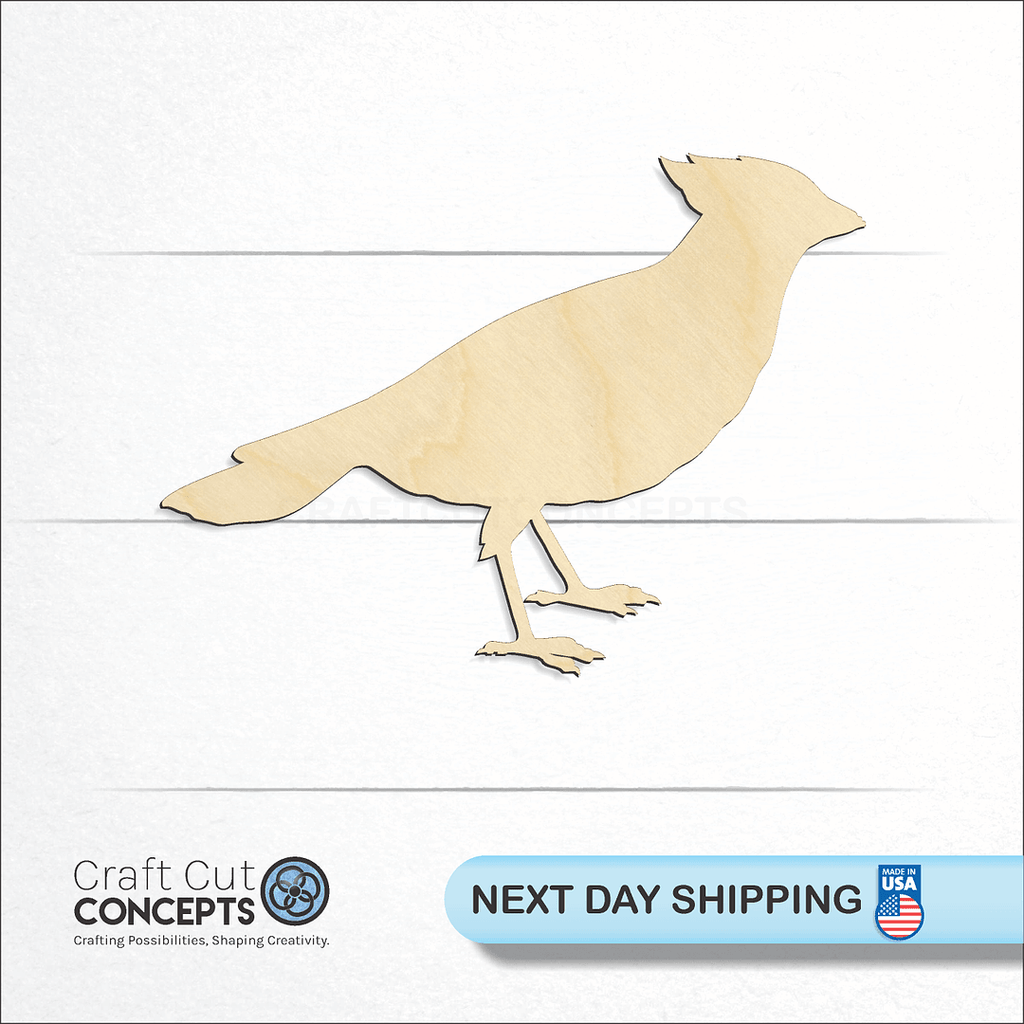 Craft Cut Concepts logo and next day shipping banner with an unfinished wood Cardinal craft shape and blank