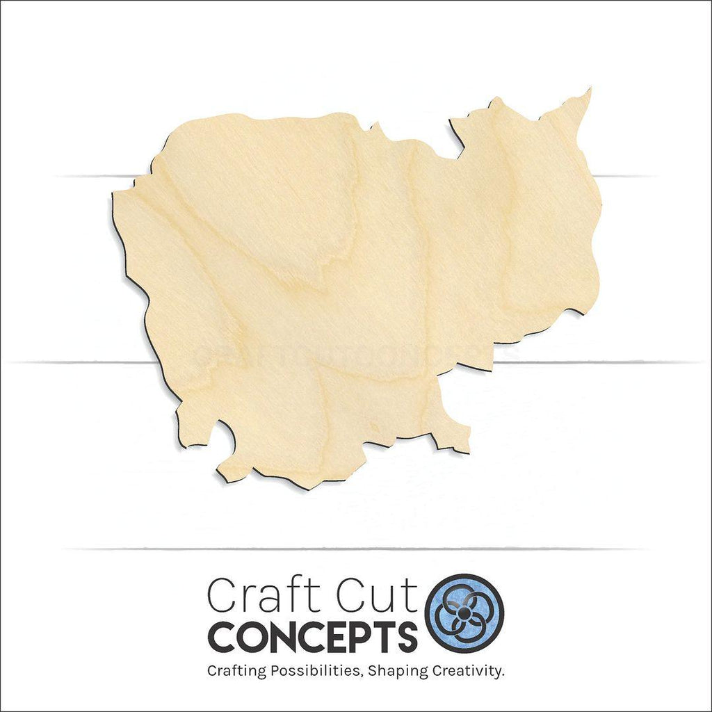 Craft Cut Concepts Logo under a wood Cambodia craft shape and blank