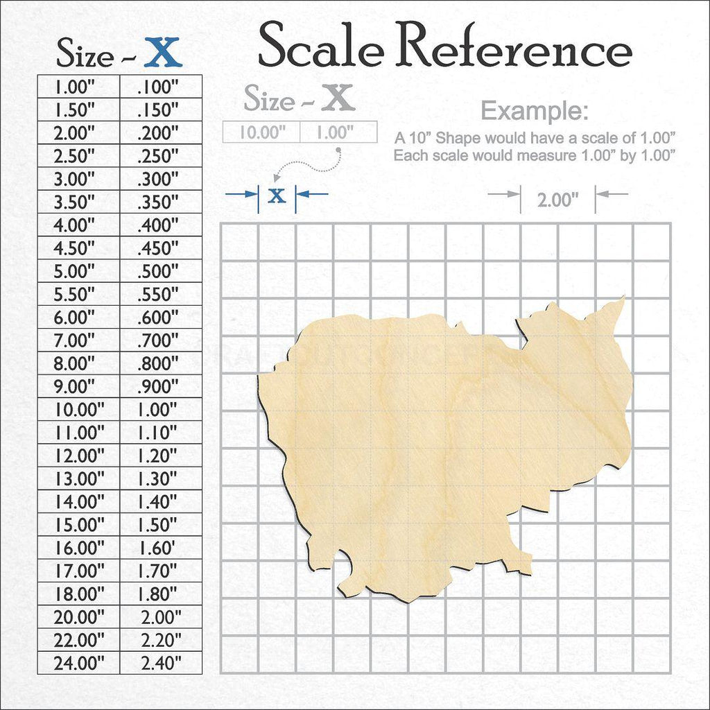 A scale and graph image showing a wood Cambodia craft blank