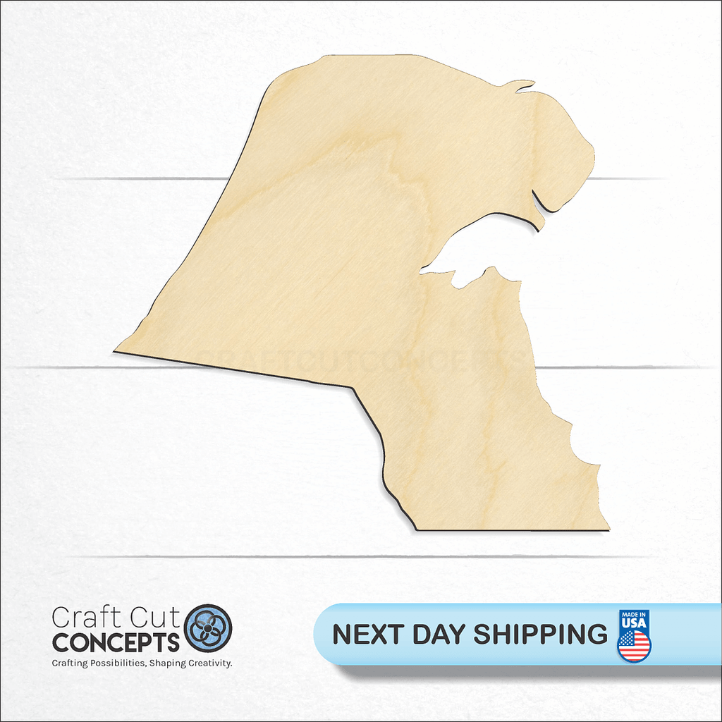 Craft Cut Concepts logo and next day shipping banner with an unfinished wood Kuwait craft shape and blank