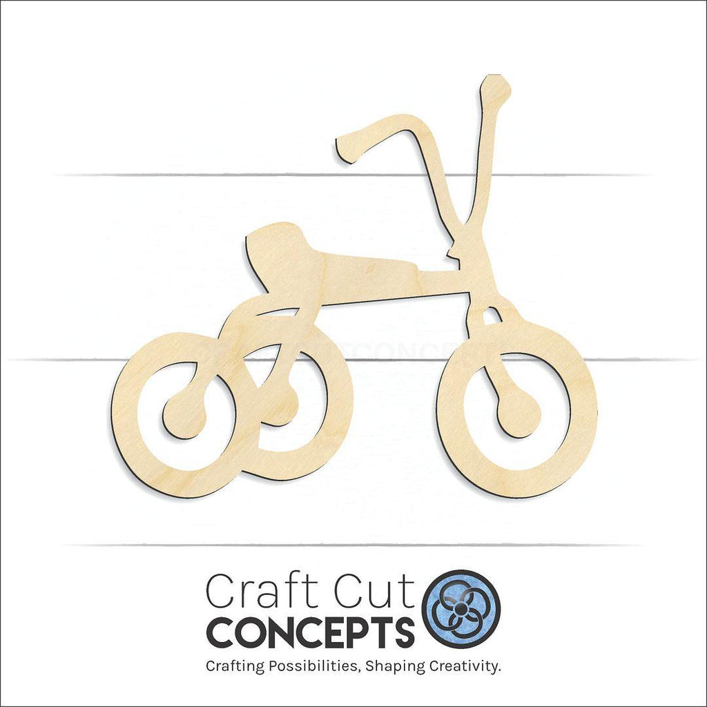 Craft Cut Concepts Logo under a wood Tricycle craft shape and blank