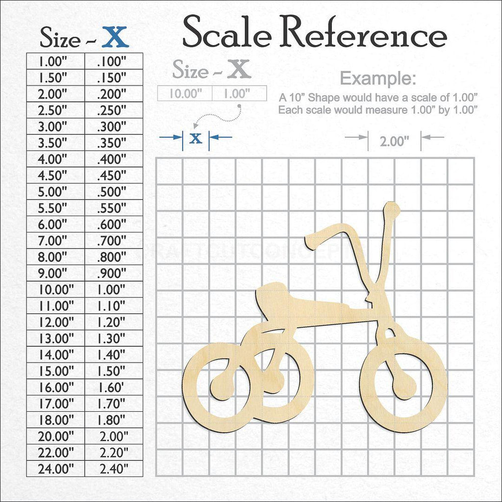 A scale and graph image showing a wood Tricycle craft blank