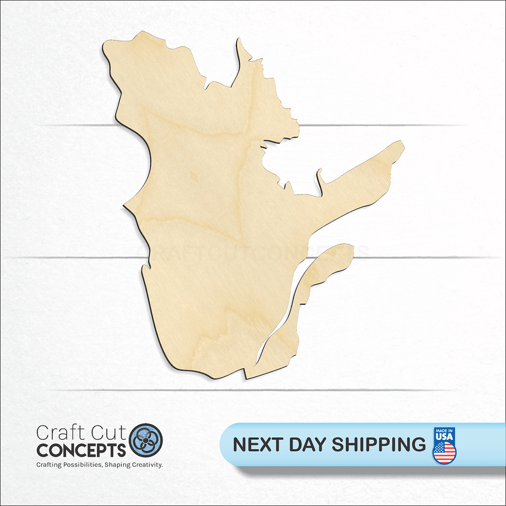 Craft Cut Concepts logo and next day shipping banner with an unfinished wood Quebec craft shape and blank