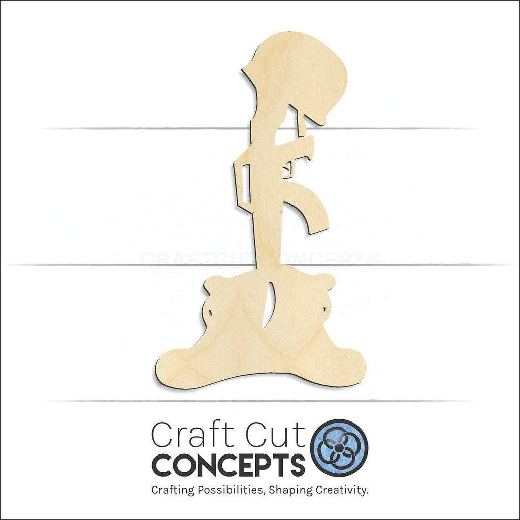 Craft Cut Concepts Logo under a wood Fallen Soldier craft shape and blank