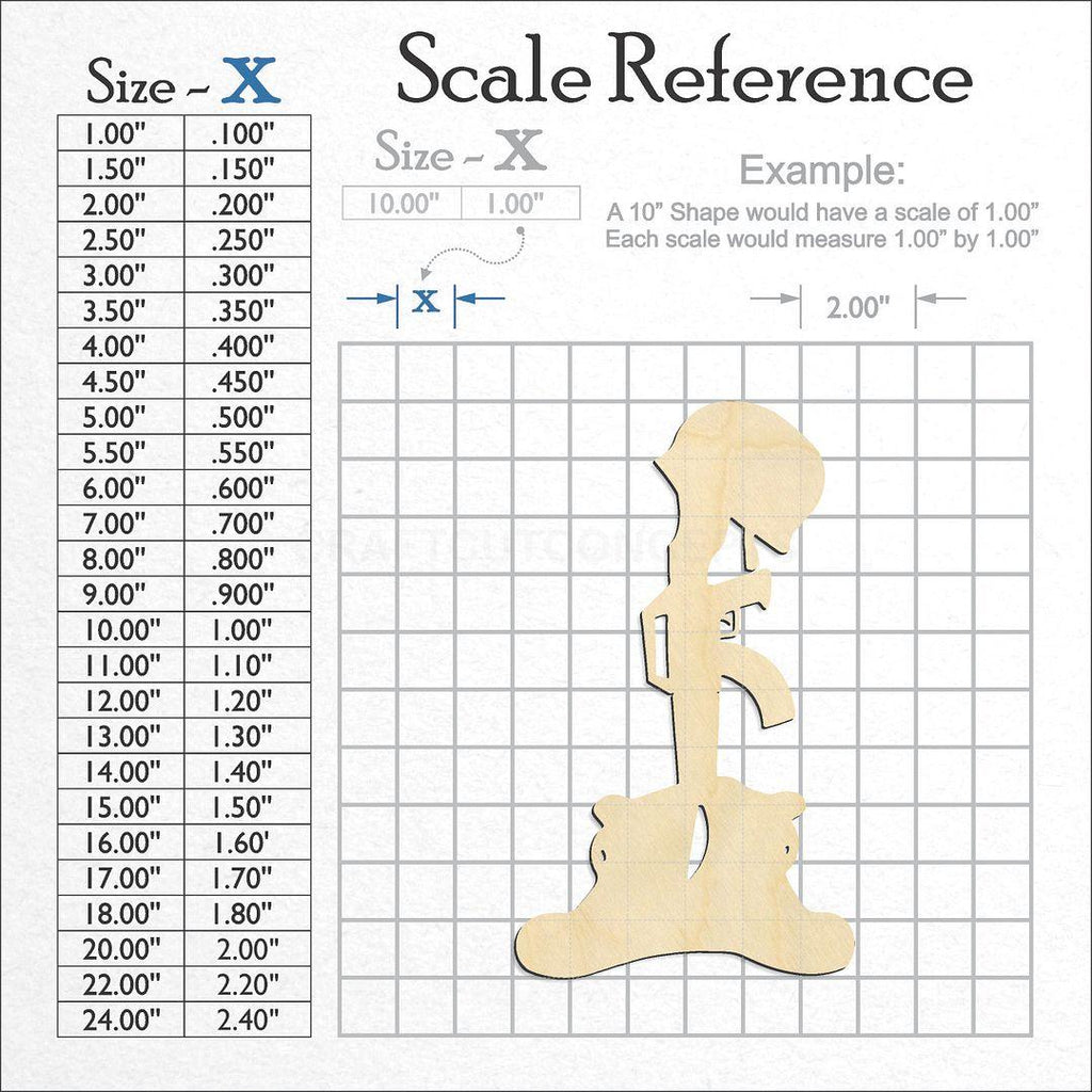 A scale and graph image showing a wood Fallen Soldier craft blank