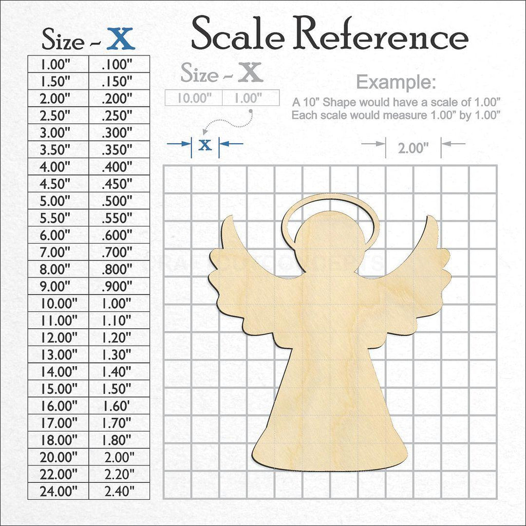 A scale and graph image showing a wood Christmas angel craft blank