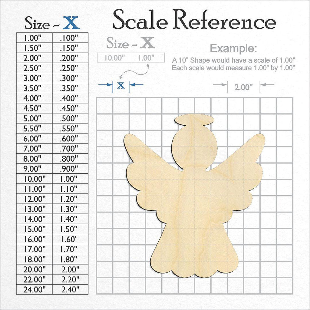 A scale and graph image showing a wood Christmas angel craft blank