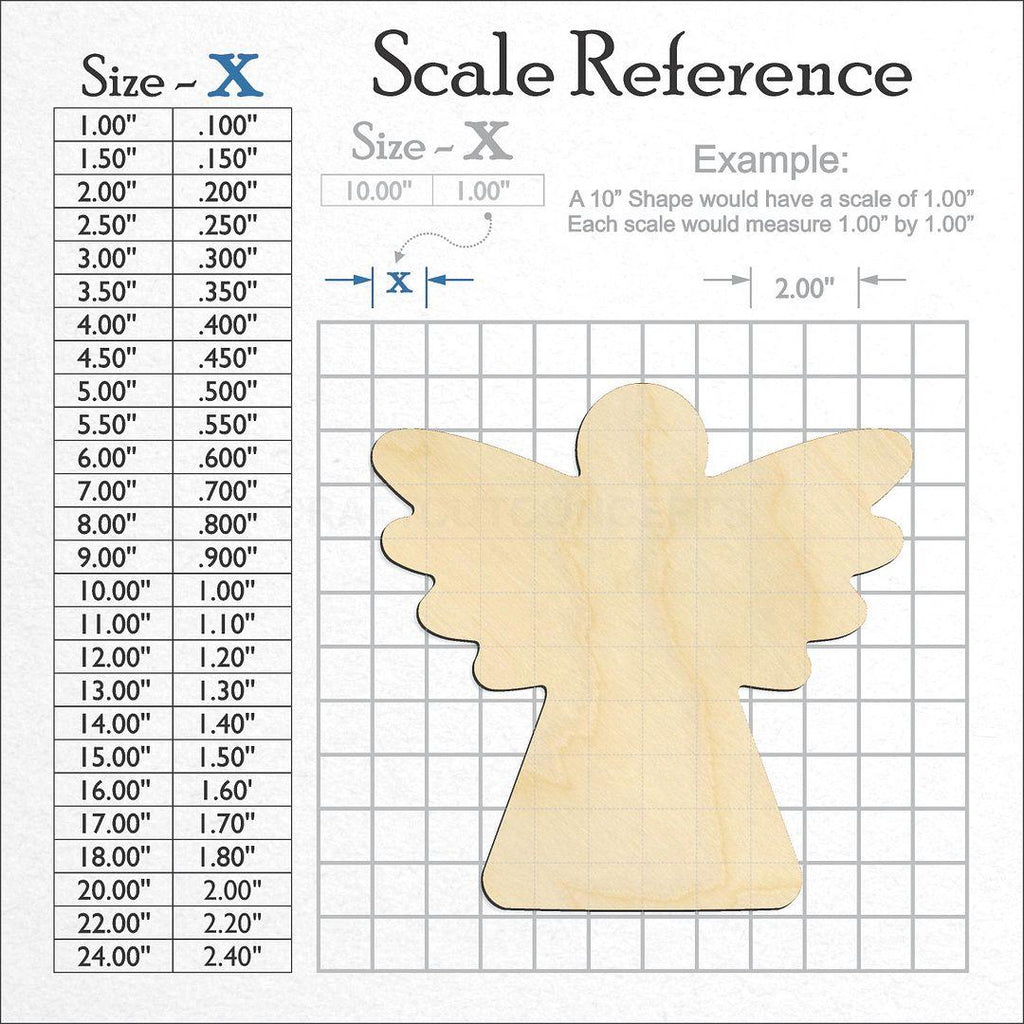 A scale and graph image showing a wood Christmas angel craft blank