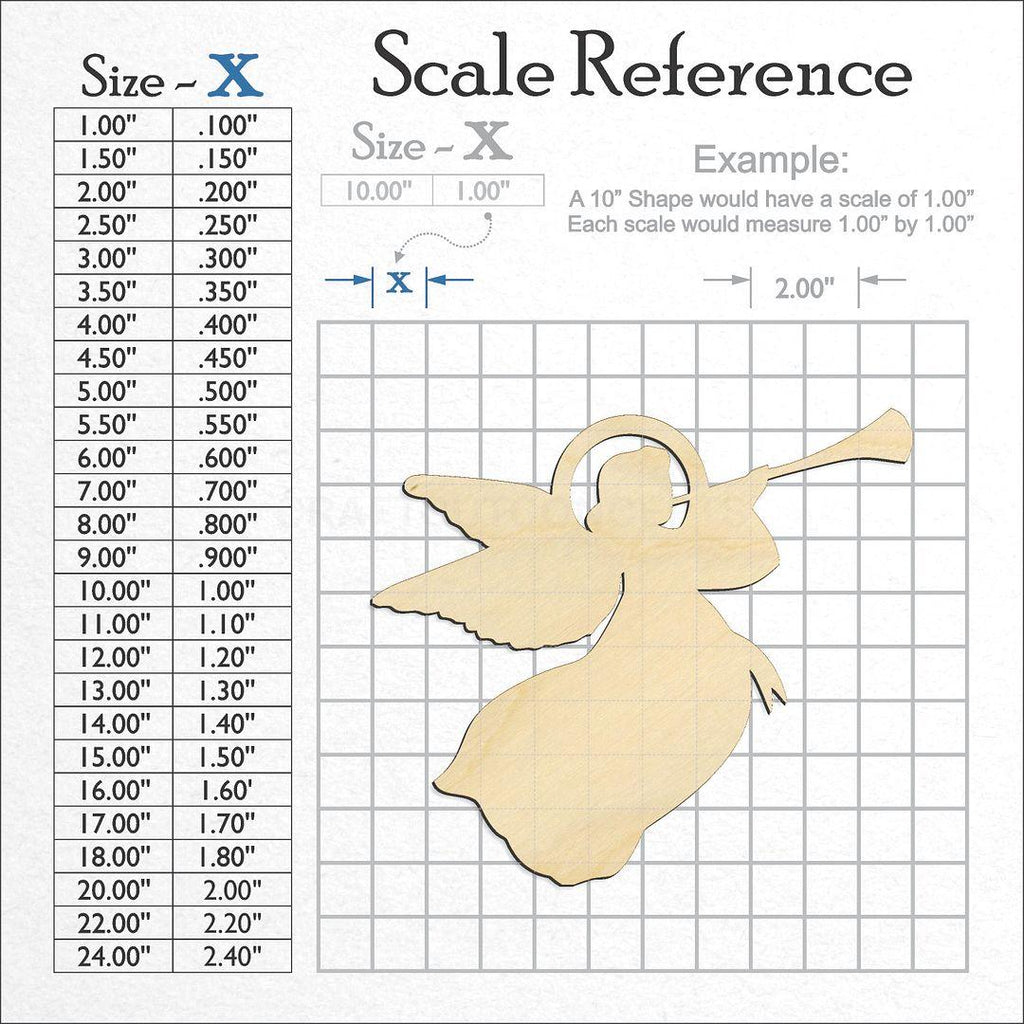 A scale and graph image showing a wood Christmas angel craft blank