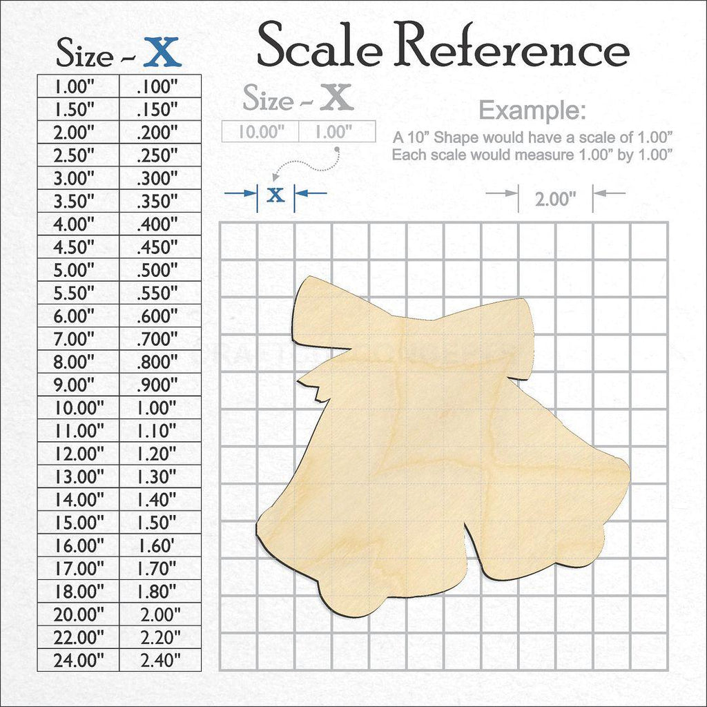 A scale and graph image showing a wood Christmas Bells craft blank