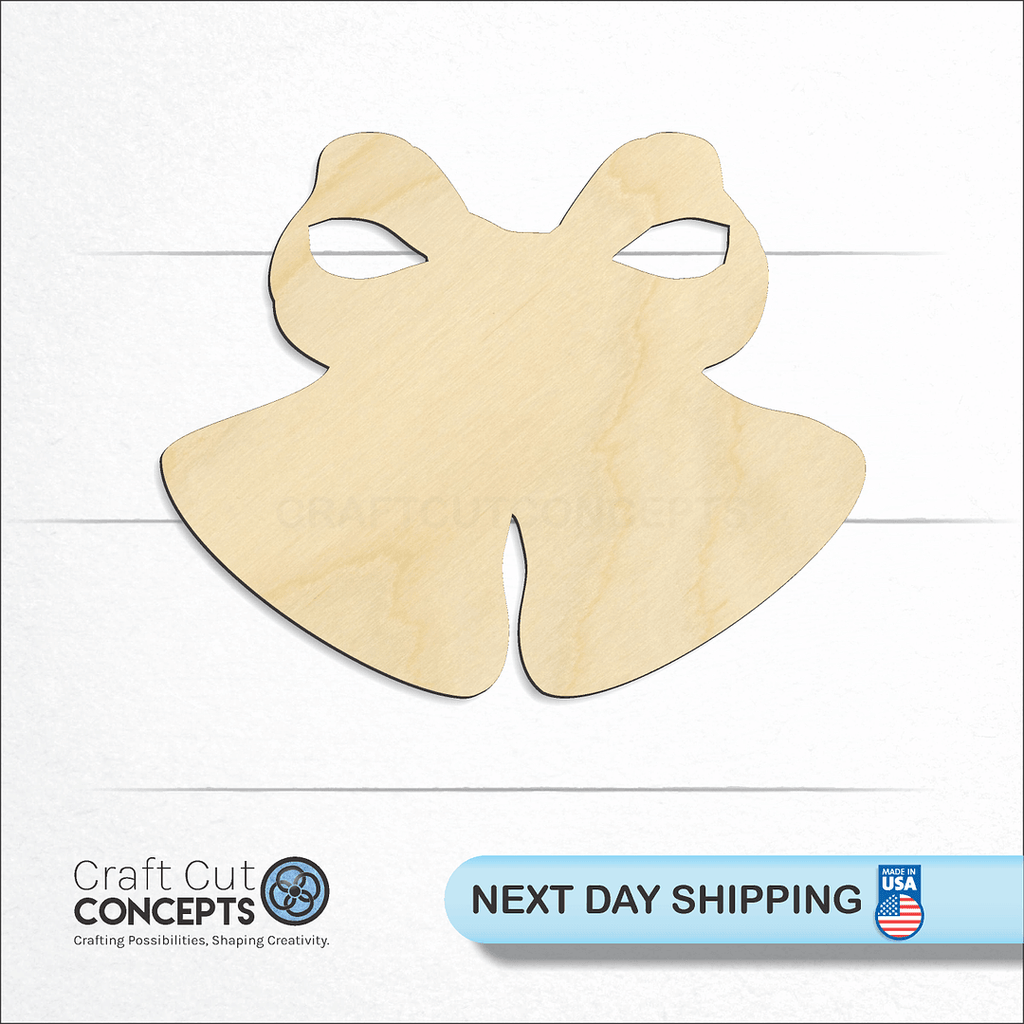 Craft Cut Concepts logo and next day shipping banner with an unfinished wood Christmas Bells craft shape and blank