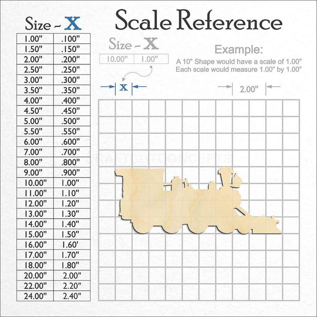 A scale and graph image showing a wood Locomotive craft blank