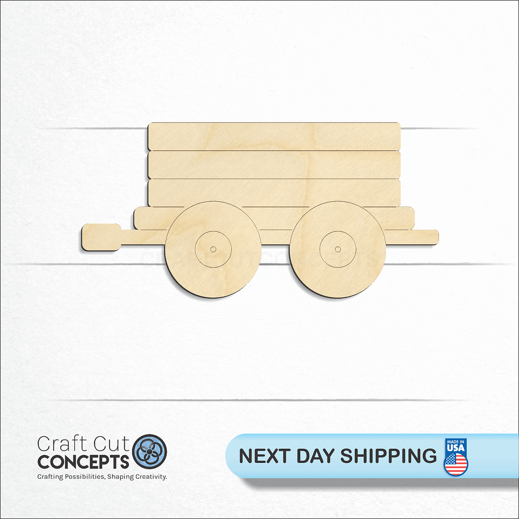 Craft Cut Concepts logo and next day shipping banner with an unfinished wood Train craft shape and blank