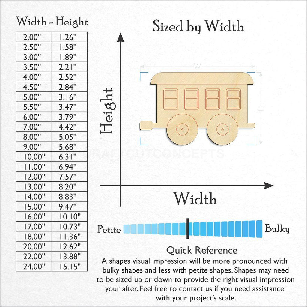 Sizes available for a laser cut Toy Train Car craft blank