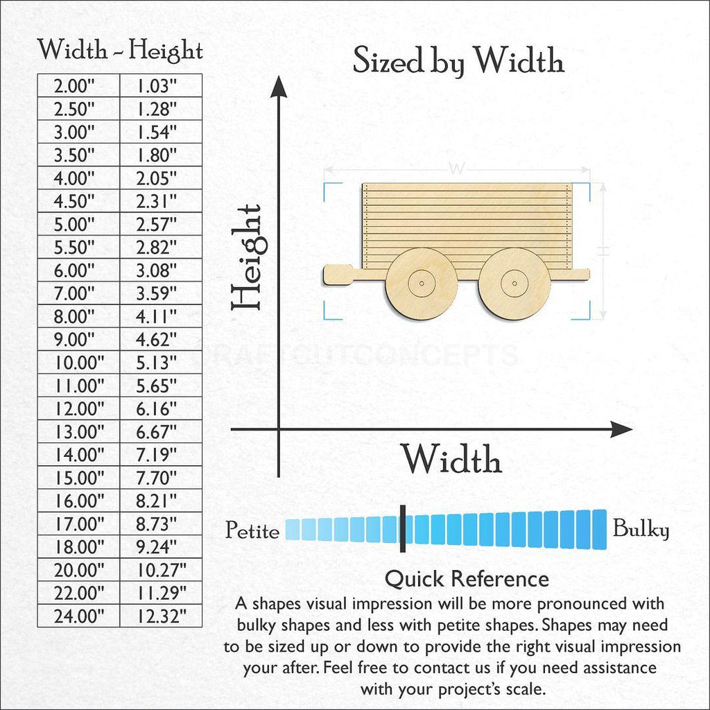 Sizes available for a laser cut Toy Train Car craft blank