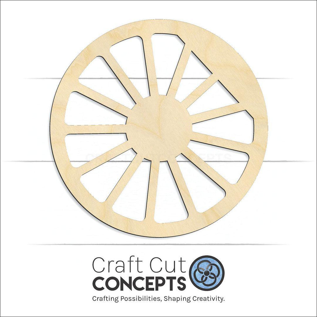 Craft Cut Concepts Logo under a wood Locomotive Wheel craft shape and blank