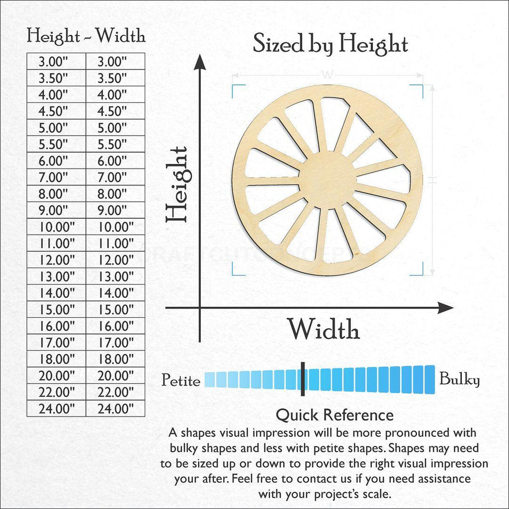 Sizes available for a laser cut Locomotive Wheel craft blank