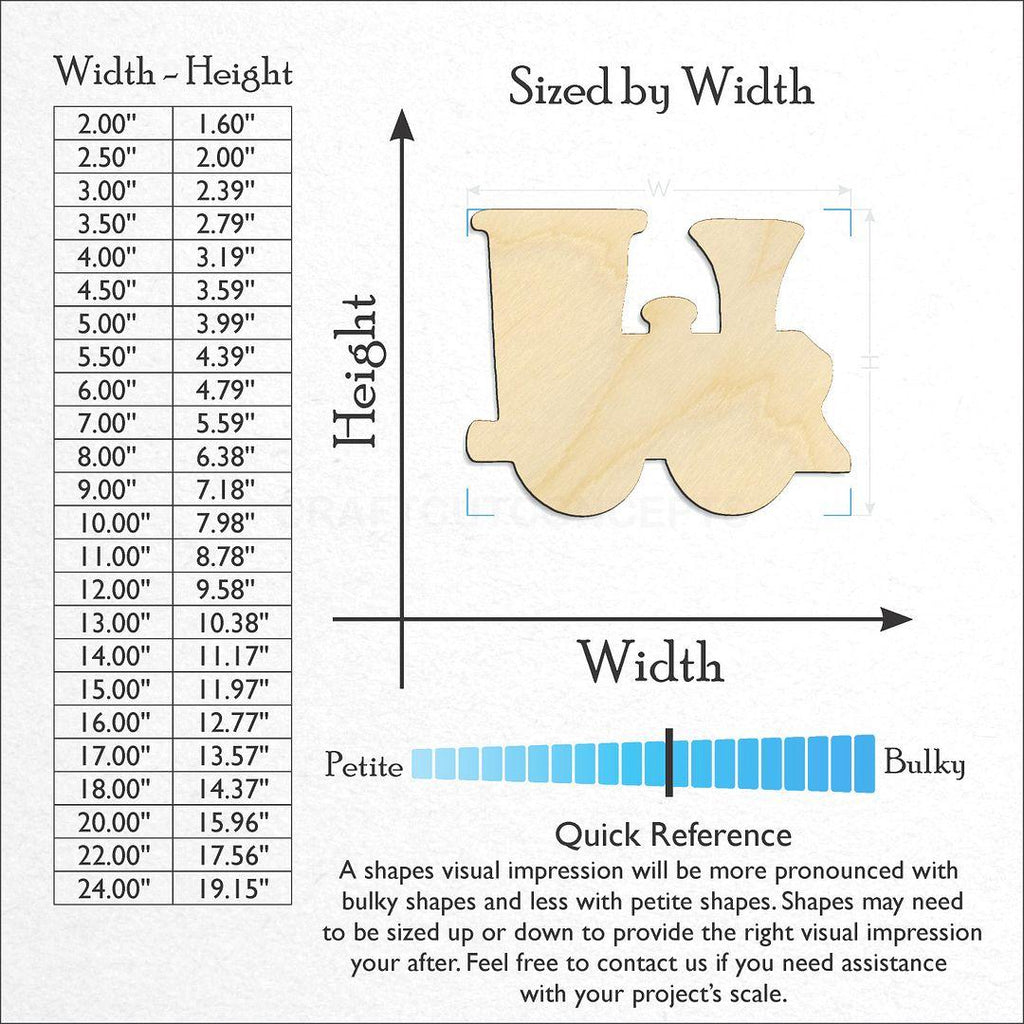 Sizes available for a laser cut Train craft blank