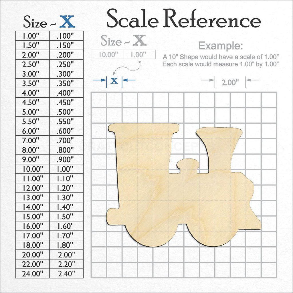 A scale and graph image showing a wood Train craft blank