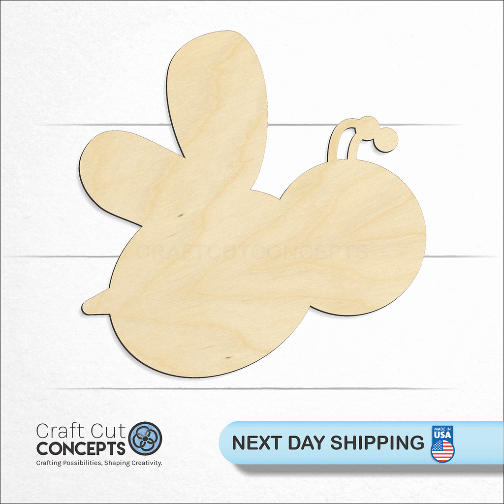 Craft Cut Concepts logo and next day shipping banner with an unfinished wood Bee craft shape and blank