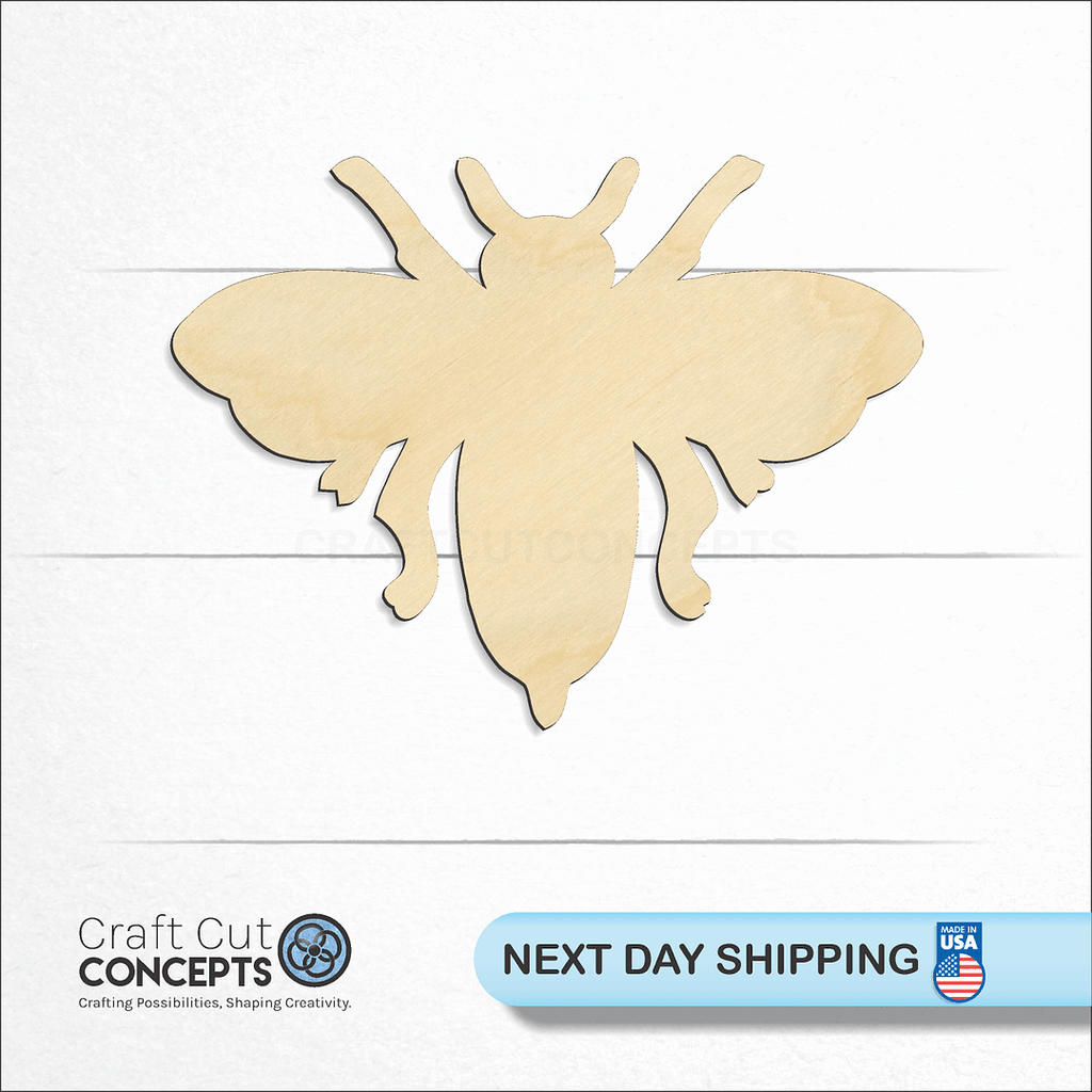 Craft Cut Concepts logo and next day shipping banner with an unfinished wood Bee craft shape and blank